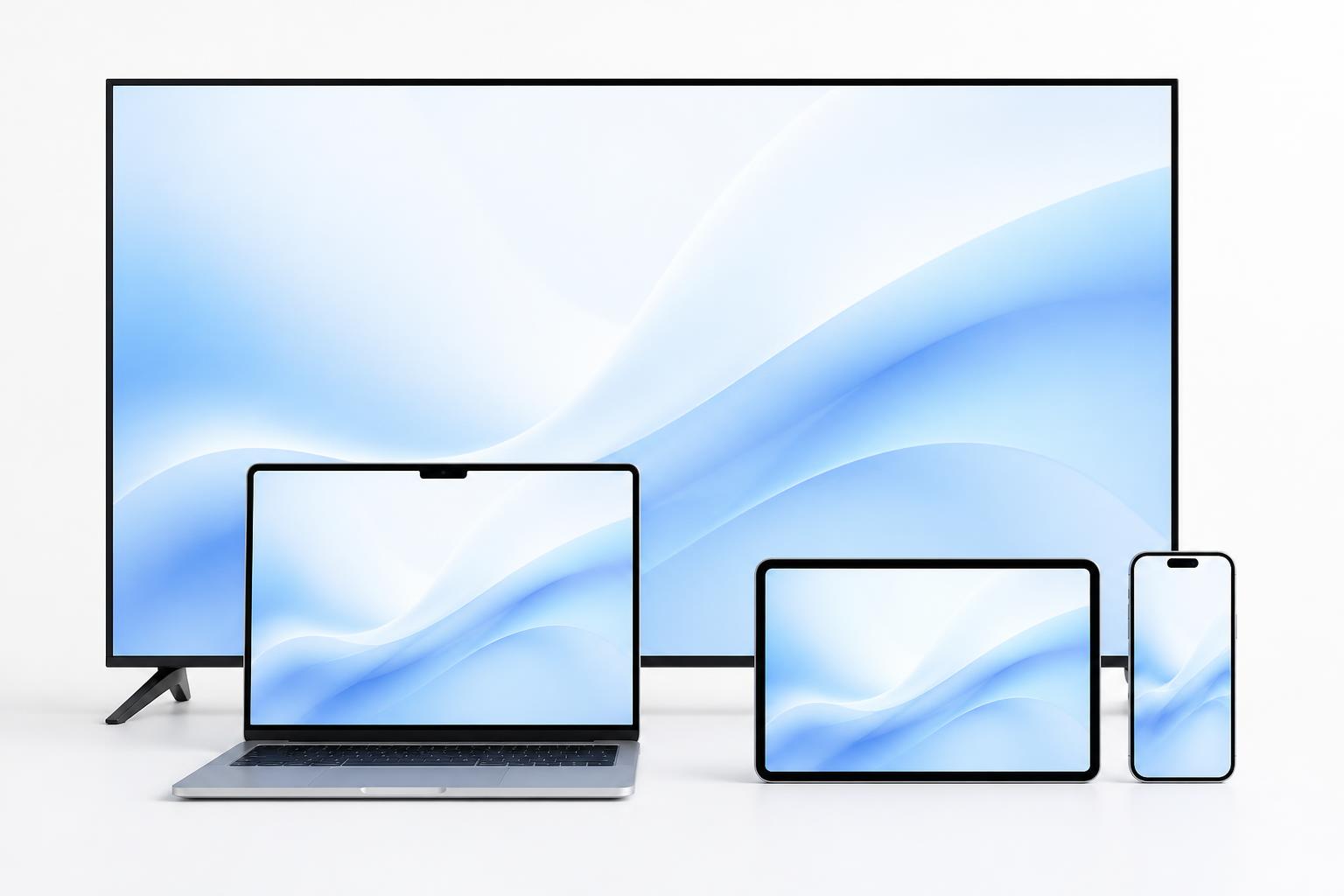 Composition d'un téléviseur, d'un ordinateur portable, d'une tablette et d'un téléphone aux écrans lumineux bleutés